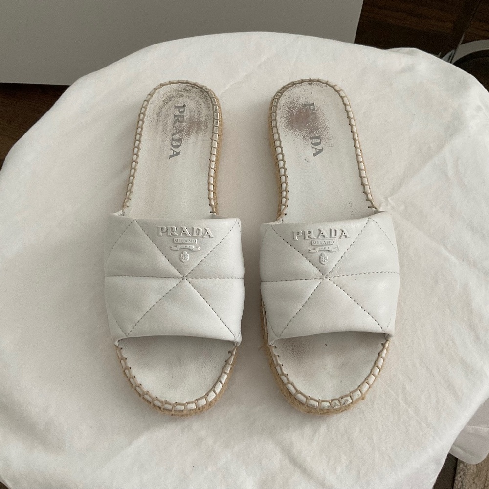 Prada white quilted espadrilles slides size 41